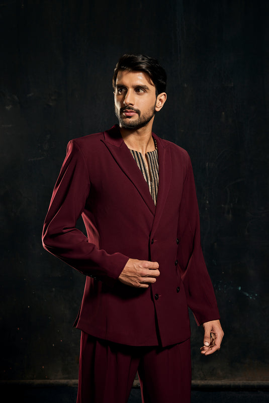 Red carpet ox-blood double breasted suit