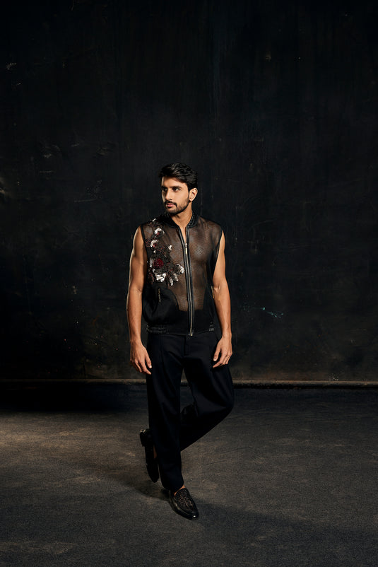 Red carpet floral gilet