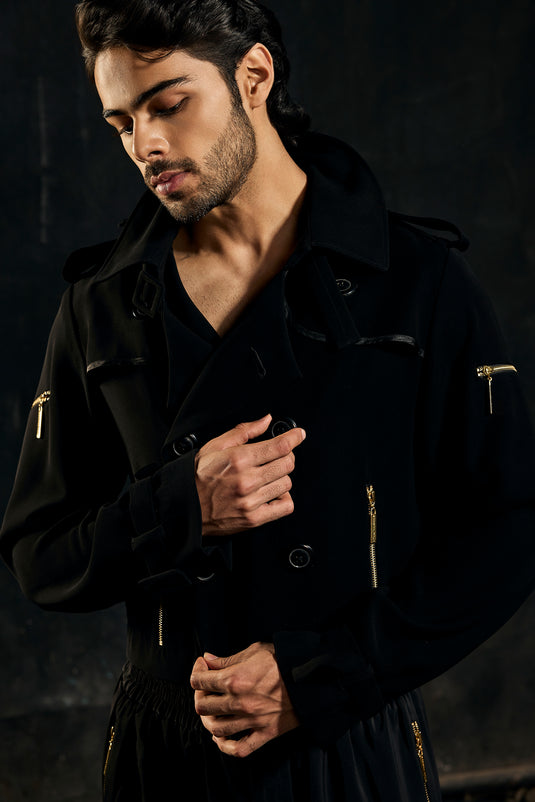 Red carpet zipper crop trench