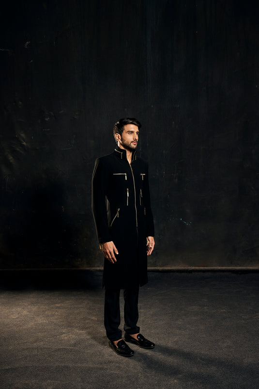 Red carpet zipper sherwani