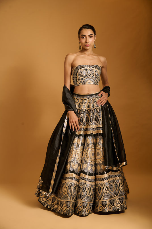 Trifecta black applique lehenga