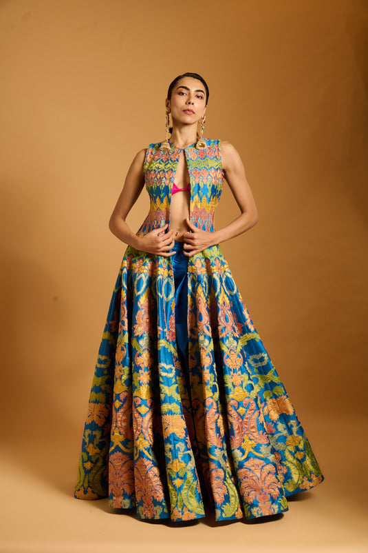 Trifecta cobalt anarkali jacket