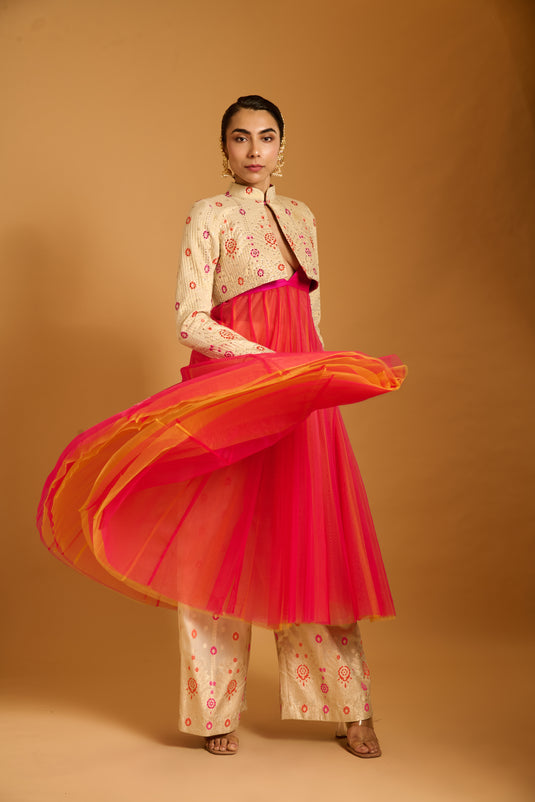 Trifecta fuchsia anarkali crop jacket