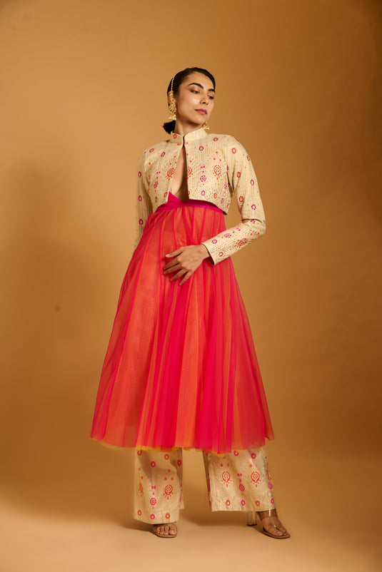 Trifecta fuchsia anarkali crop jacket