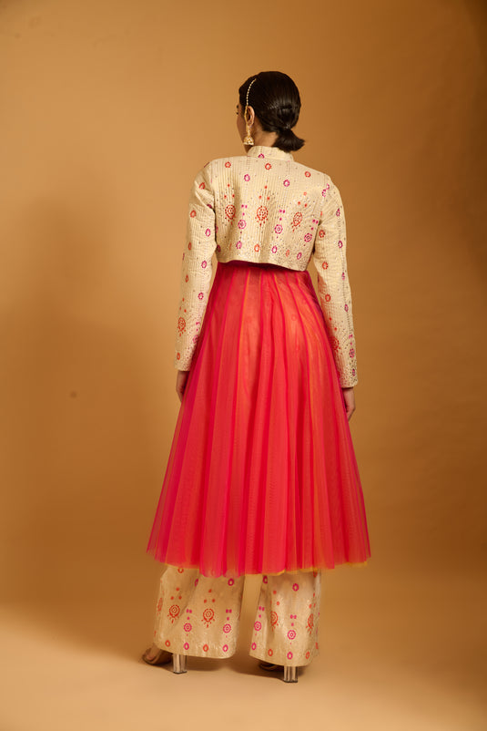 Trifecta fuchsia anarkali crop jacket