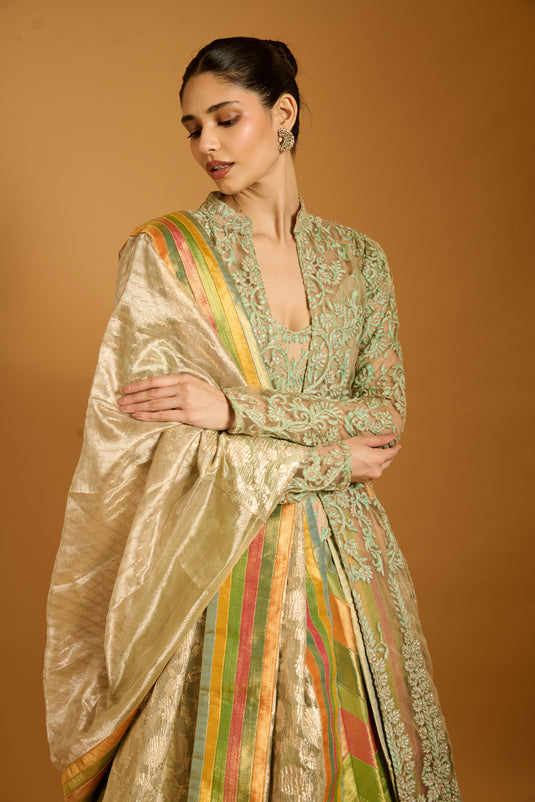 Trifecta peppermint-mango chevron lehenga