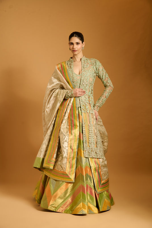 Trifecta peppermint-mango chevron lehenga