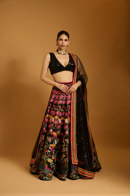 Trifecta black forest lehenga