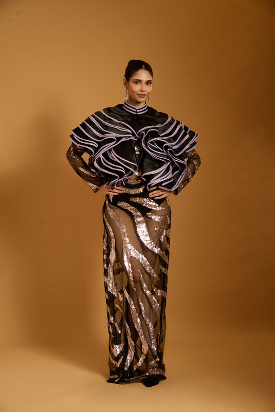 Trifecta black-lavender ruffle jacket