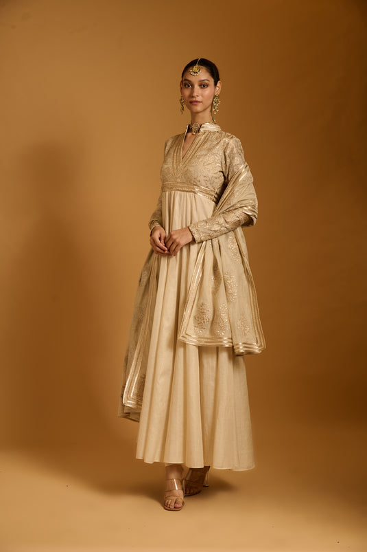 Trifecta beige applique anarkali
