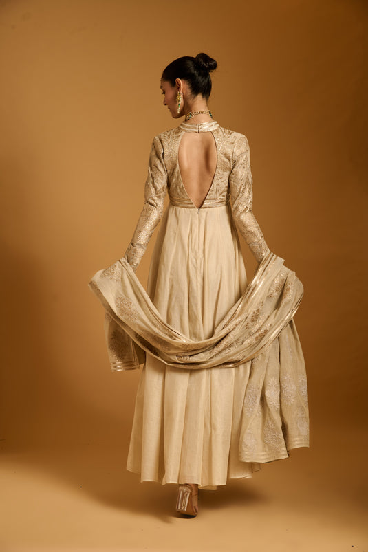 Trifecta beige applique anarkali