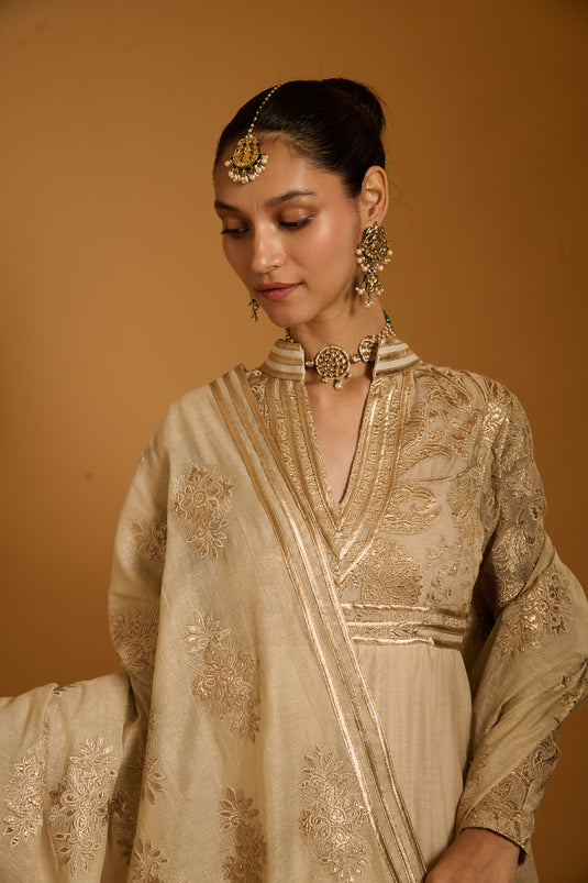 Trifecta beige applique anarkali
