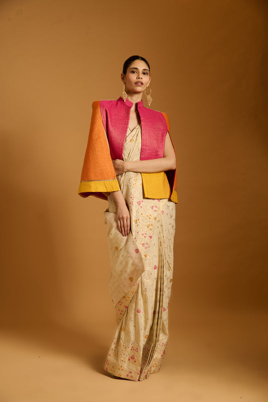 Trifecta vanilla-pink crystal saree