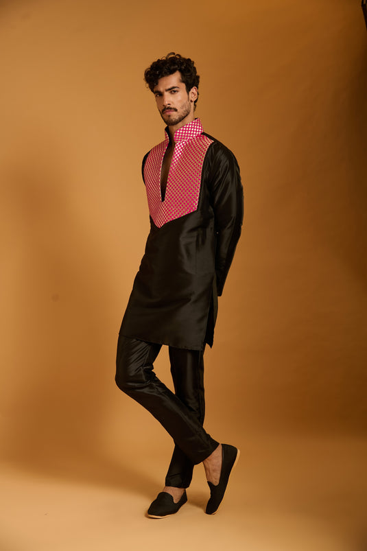 Trifecta black-fuchsia intreciatto bib kurta