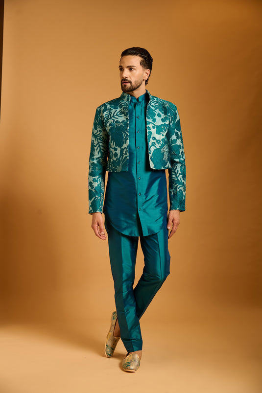 Trifecta teal-aqua crystal crop jacket set