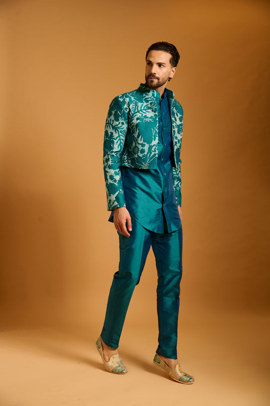 Trifecta teal-aqua crystal crop jacket set