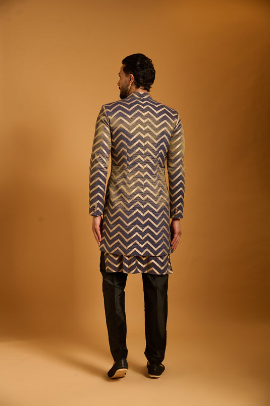 Trifecta charcoal chevron sherwani set