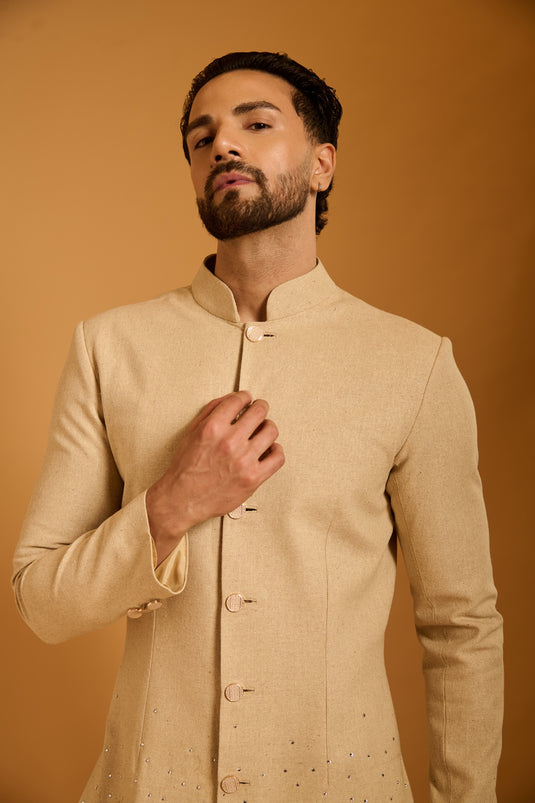 Trifecta beige crystal sherwani