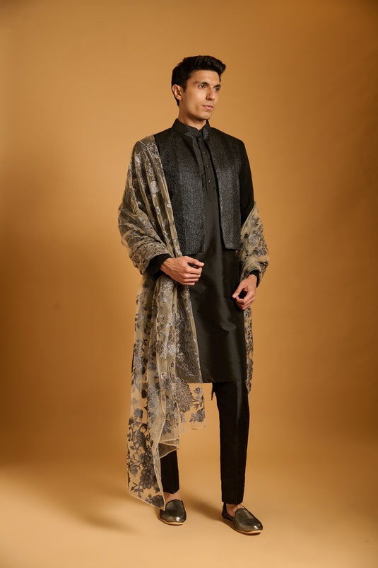 Trifecta gunmetal zari dupatta