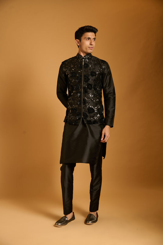 Trifecta black floral sequin bandi