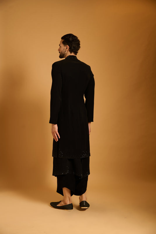 Trifecta black crystal sherwani