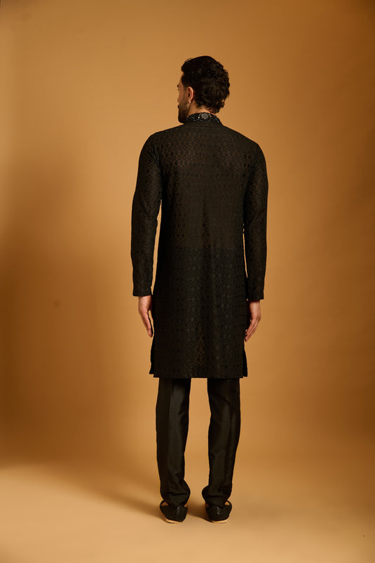Trifecta black bib kurta