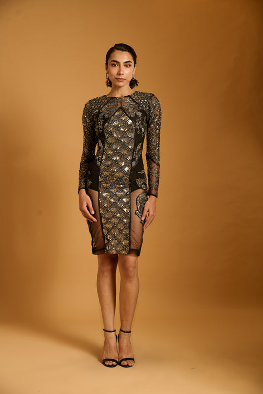 Trifecta black-gunmetal sheer dress