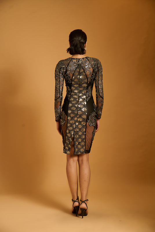 Trifecta black-gunmetal sheer dress