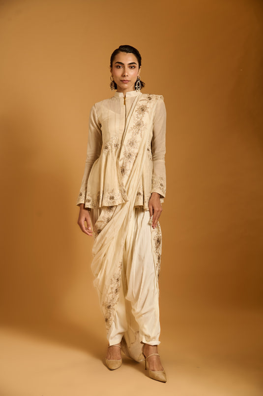 Trifecta ivory zari short anarkali