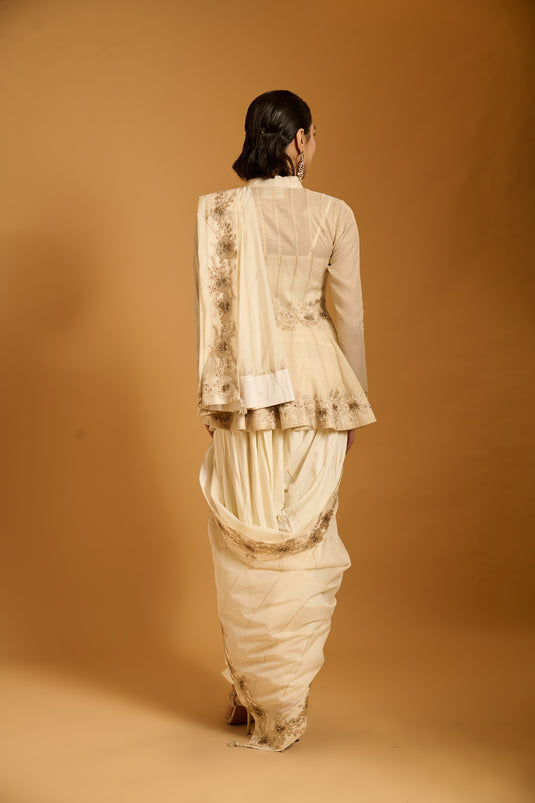 Trifecta ivory zari short anarkali