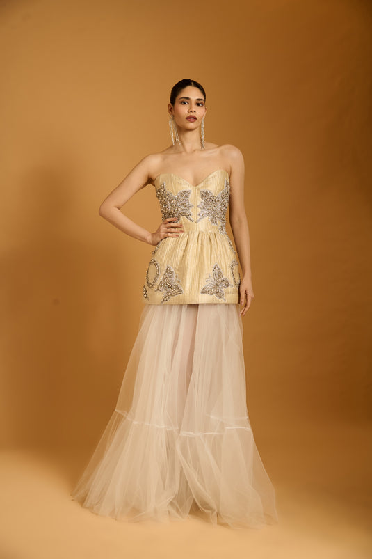 Trifecta vanilla crystal corset dress