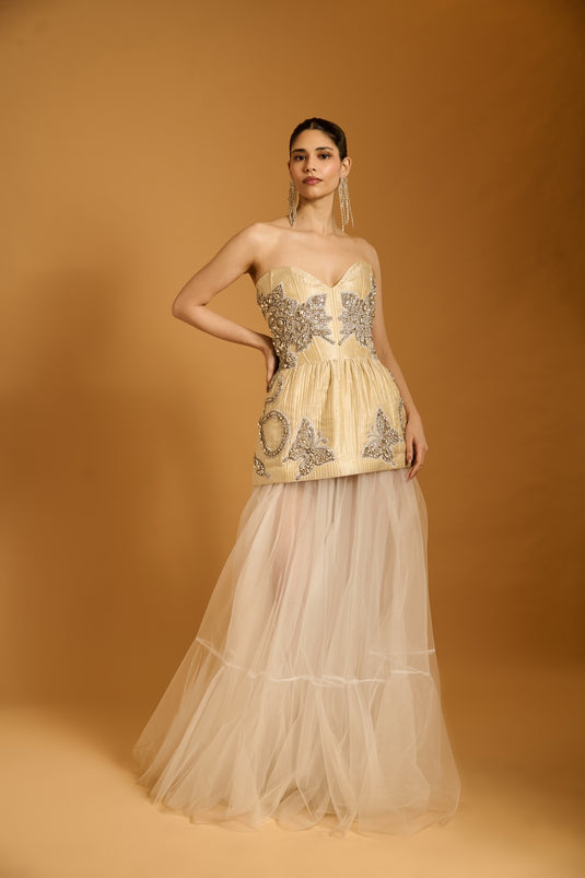 Trifecta vanilla crystal corset dress