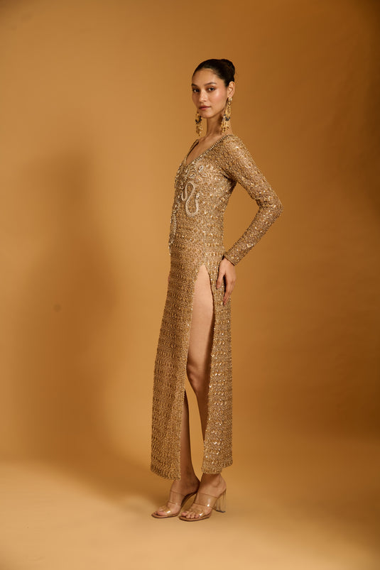 Trifecta gold necklace sheer kaftan