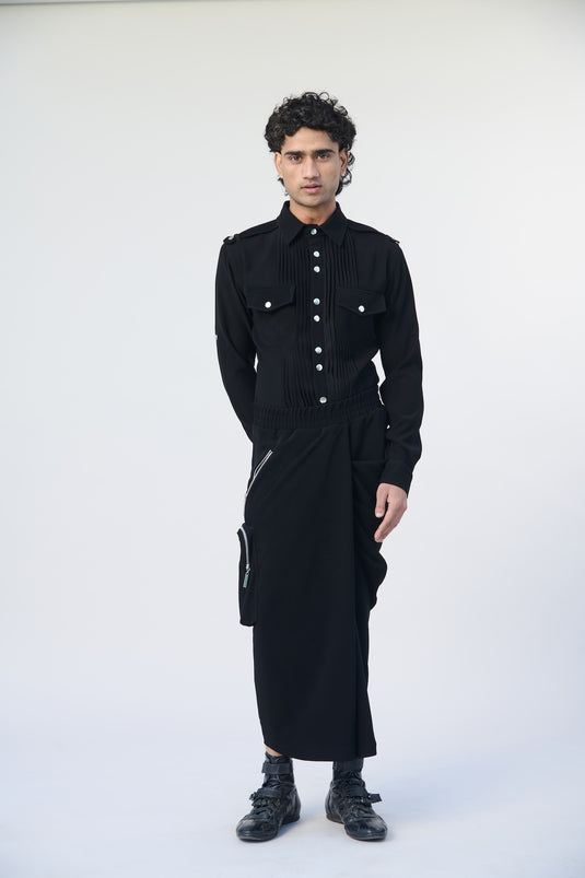 Asphalt jungle draped utility skirt