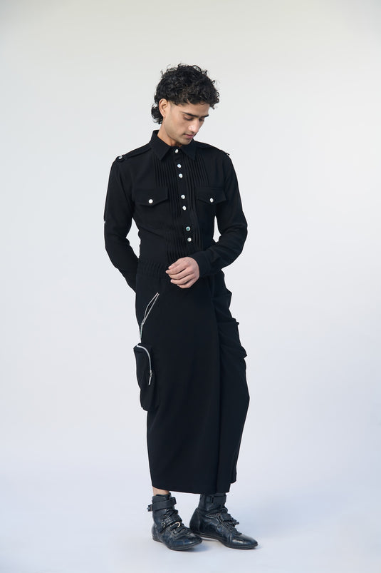 Asphalt jungle draped utility skirt