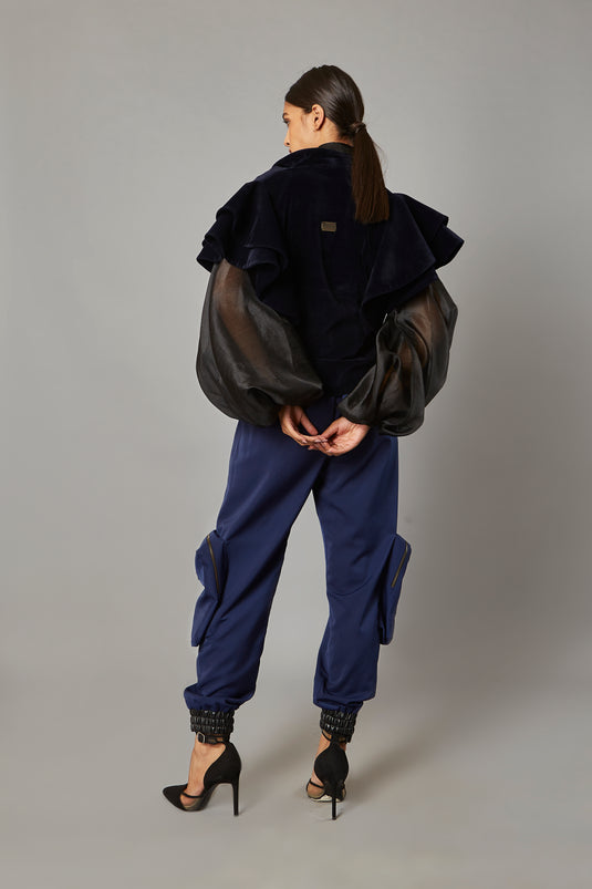 Stretch Sheen Combat Joggers Navy