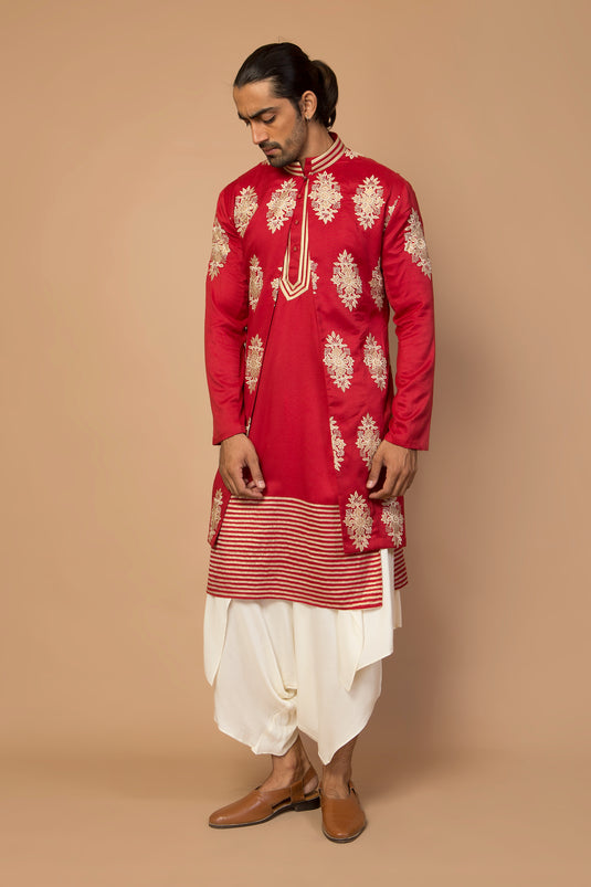Red Mushroom Applique Achkan Set