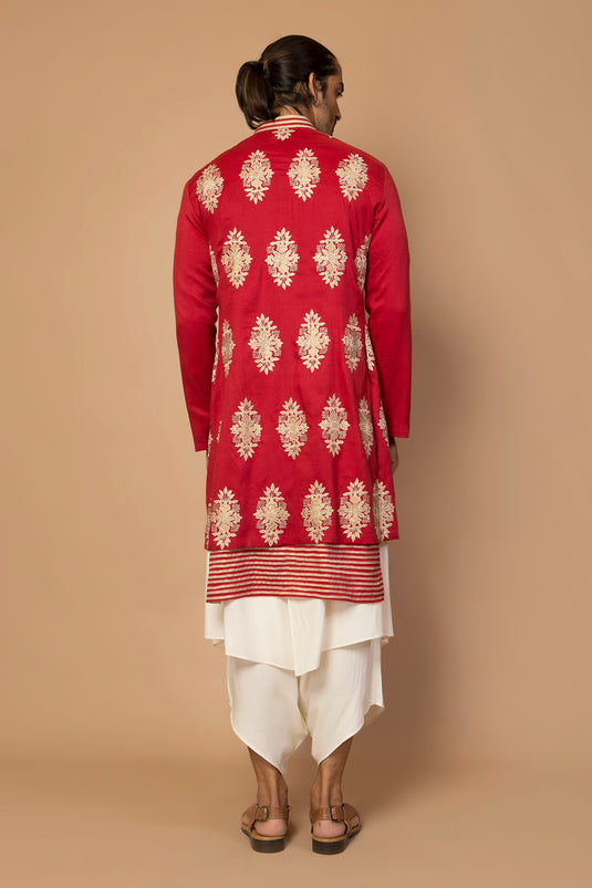 Red Mushroom Applique Achkan Set