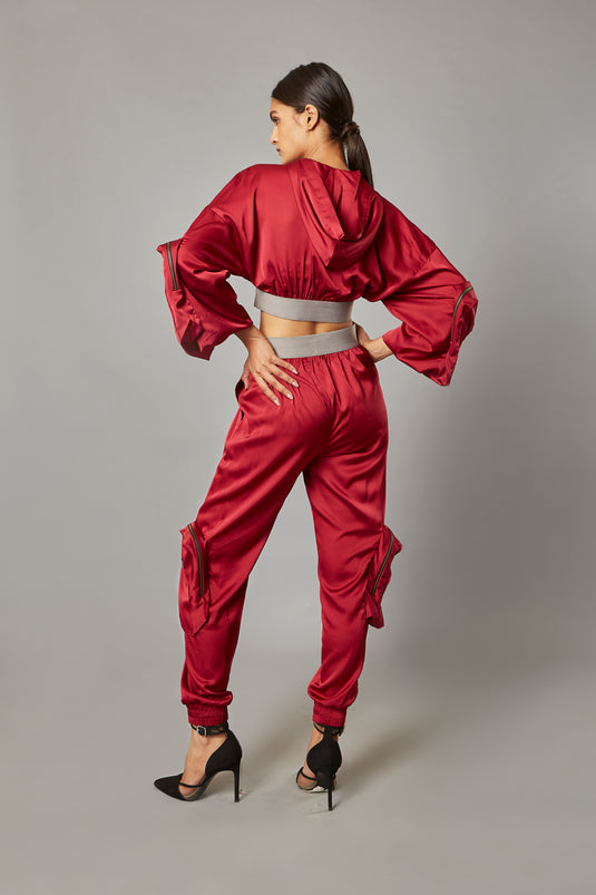 Stretch Sheen Cropped Narcissist Top Red