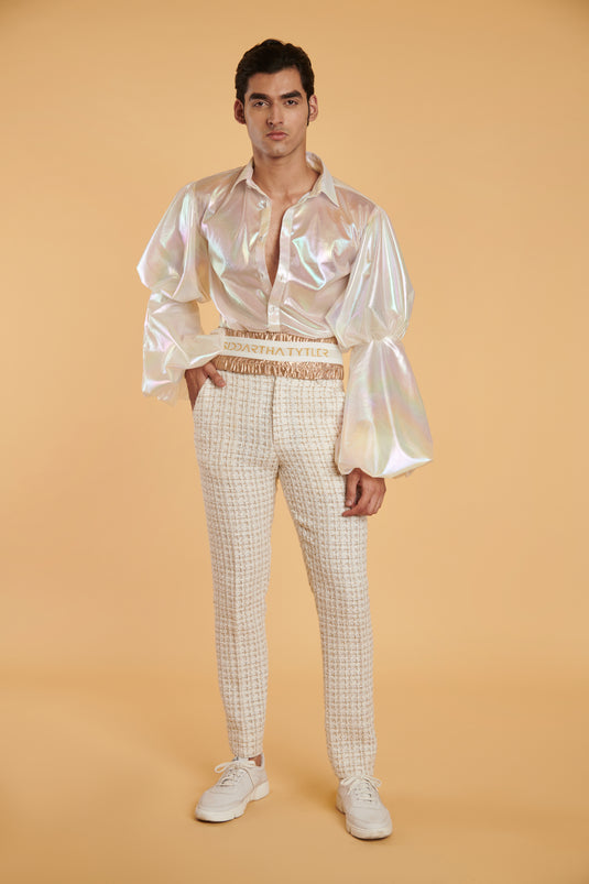 GENERATION GOLD Gilded vanilla tweed formal.