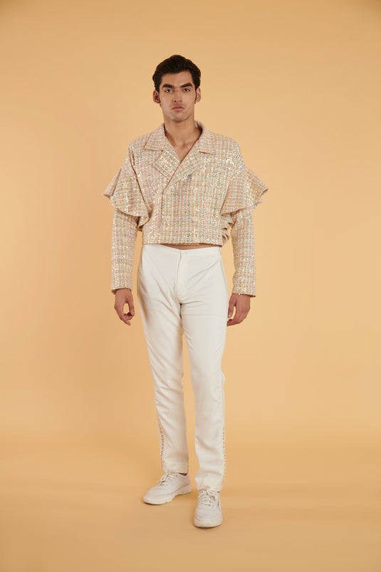 GENERATION GOLD Gilded vanilla tweed cascade crop Unisex