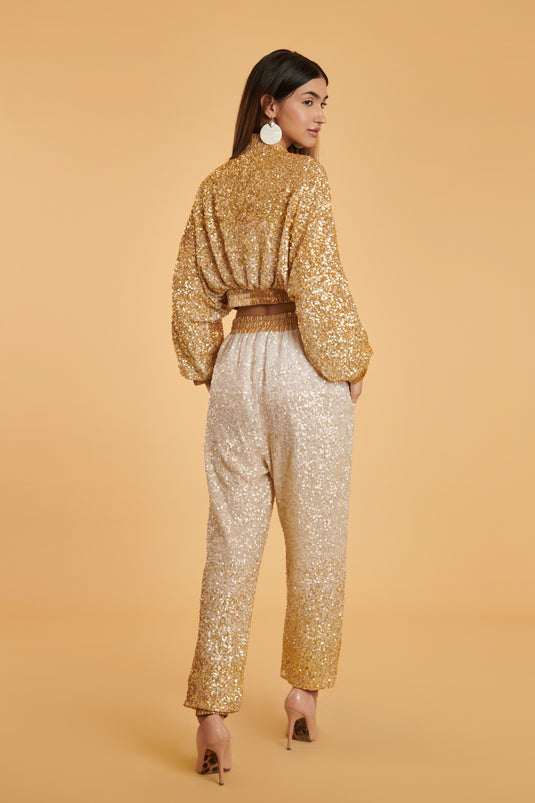 GENERATION GOLD Gilded vanilla ombre bling bling joggers.
