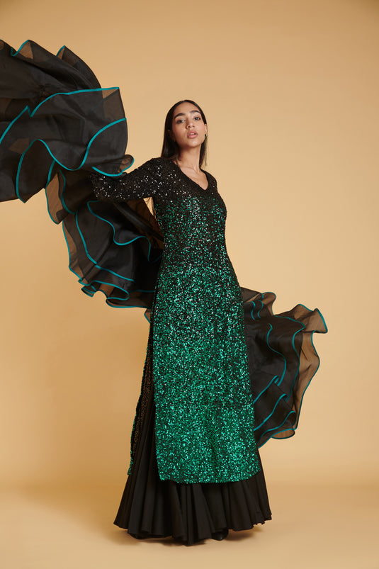 sometsuke Emerarudo Burakku Bling Bling Ombre Kurta