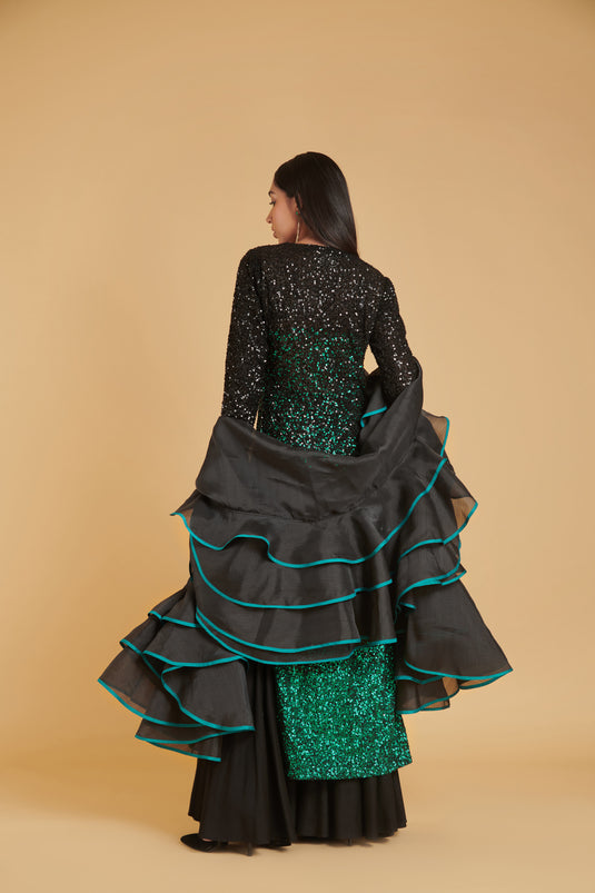 sometsuke Emerarudo Burakku Bling Bling Ombre Kurta