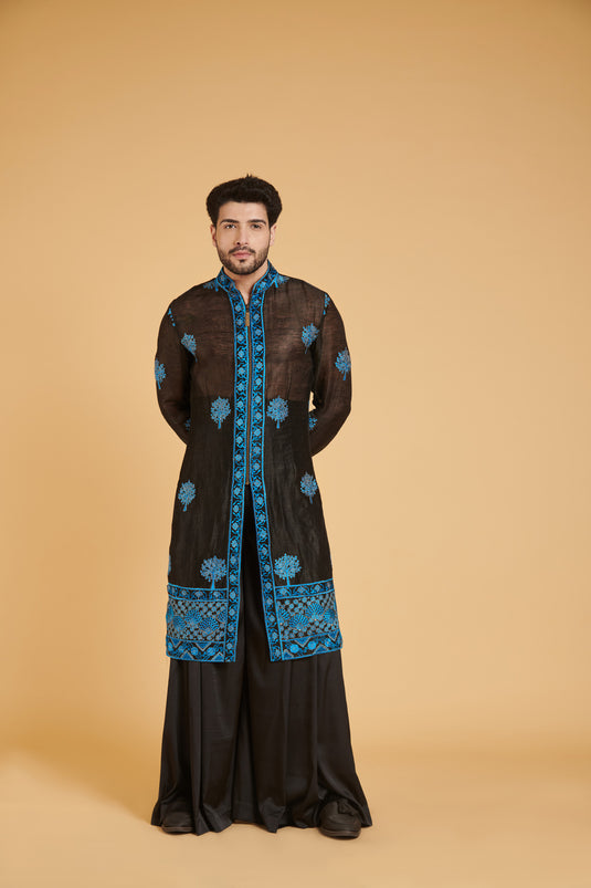 sometsuke Burakku Buru Gorudo Nature Slub Aari Traditional Jacket