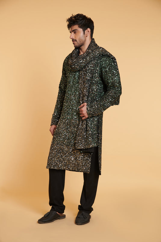 Olive gunmetal bling bling kurta.