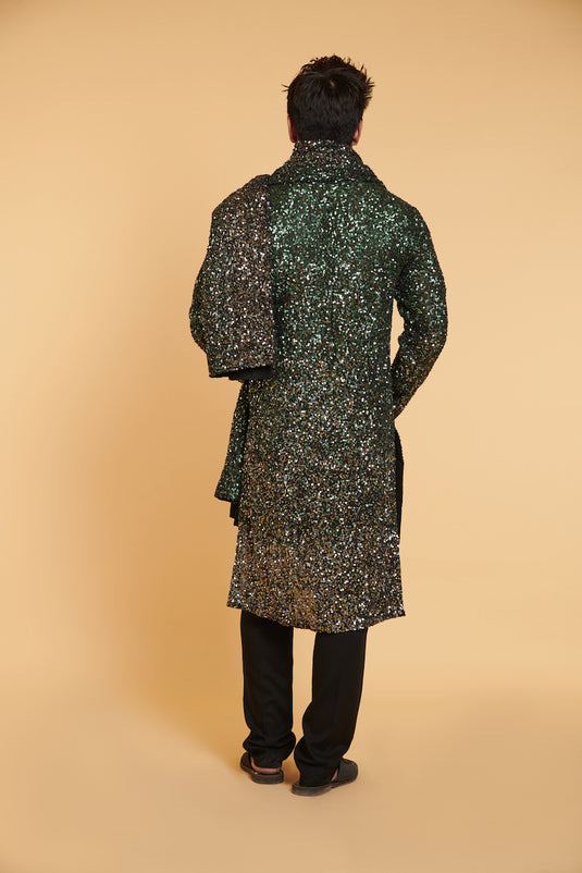Olive gunmetal bling bling kurta.