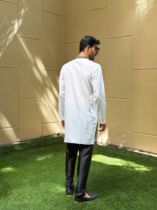 MIXED YOKE KURTA IVORY
