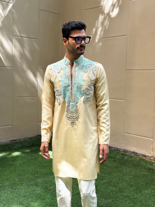 MIXED YOKE KURTA BEIGE
