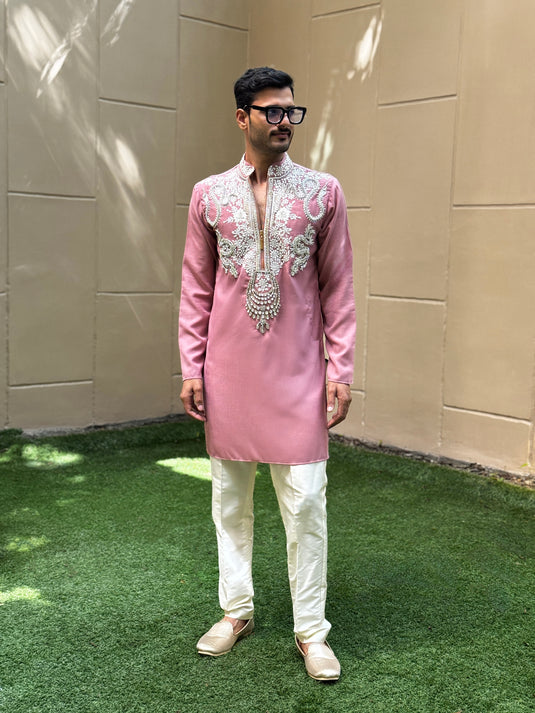 MIXED YOKE KURTA ROSE